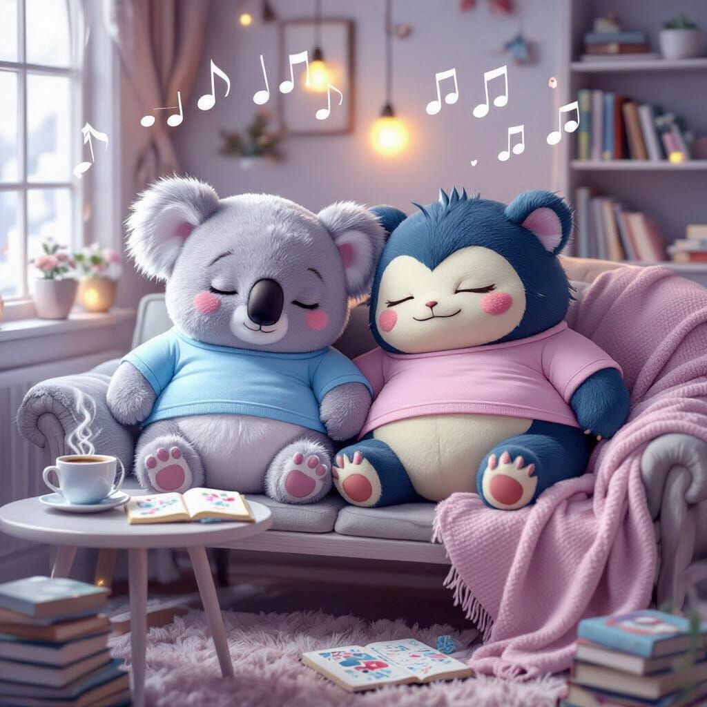 Adorable Koala and Snorlax Nap in Fae-Colored Tees