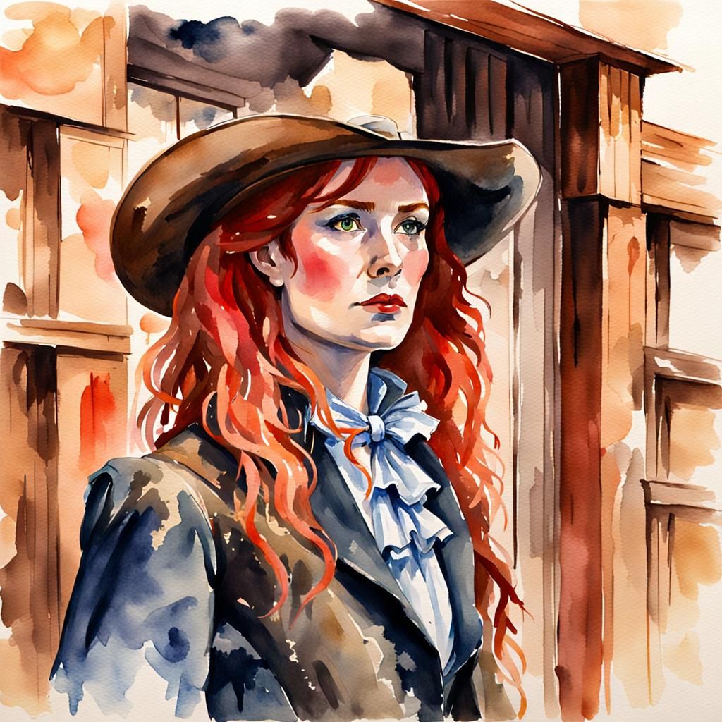 Red-Haired Gunfighter in Saloon: Impressionistic Portrait