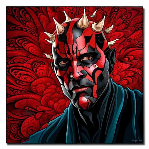 Portrait of Darth Maul, abstract vector fractal, wave function, Zentangle, 3d shading by artist: "anime"