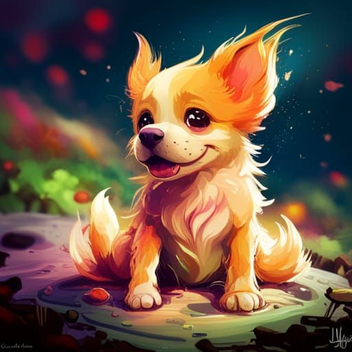 Adorable Colorful Chibi Puppy Splash Art