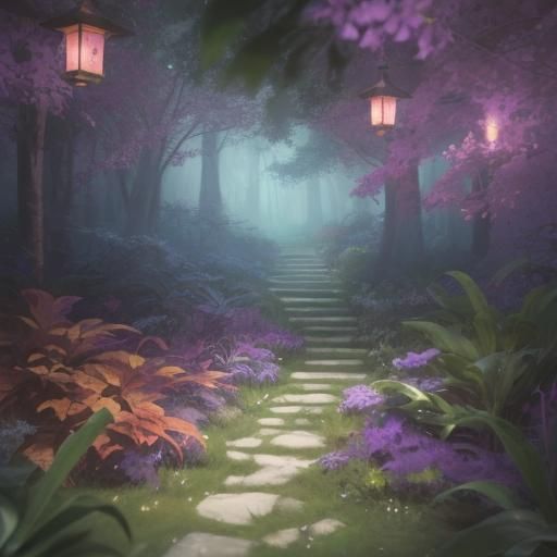 Fox-Tailed Woman Gazing at Lantern, Anime Concept Art