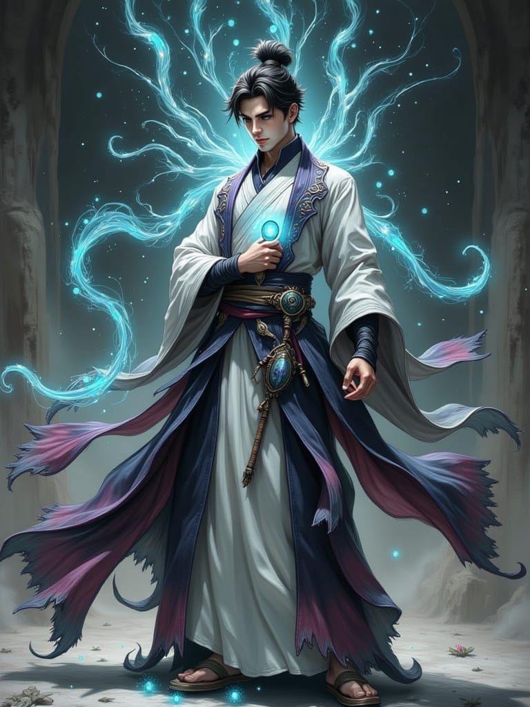 Dark Fantasy Digital Art of Handsome Young Cultivator