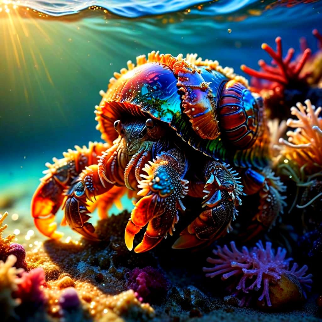 Hyperdetailed Hermit Crab in Shallow Ocean Waters