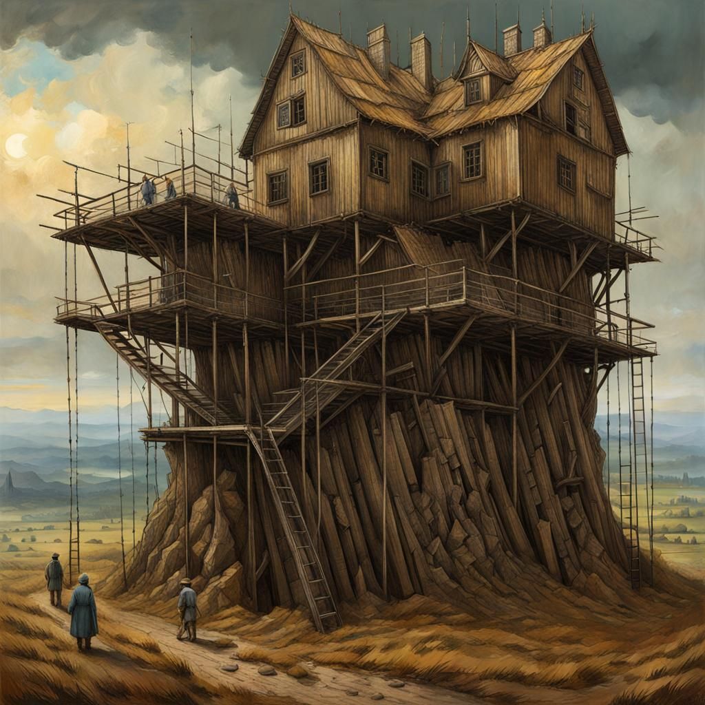 Surreal Scaffolding Landscape in Hyperrealistic Style