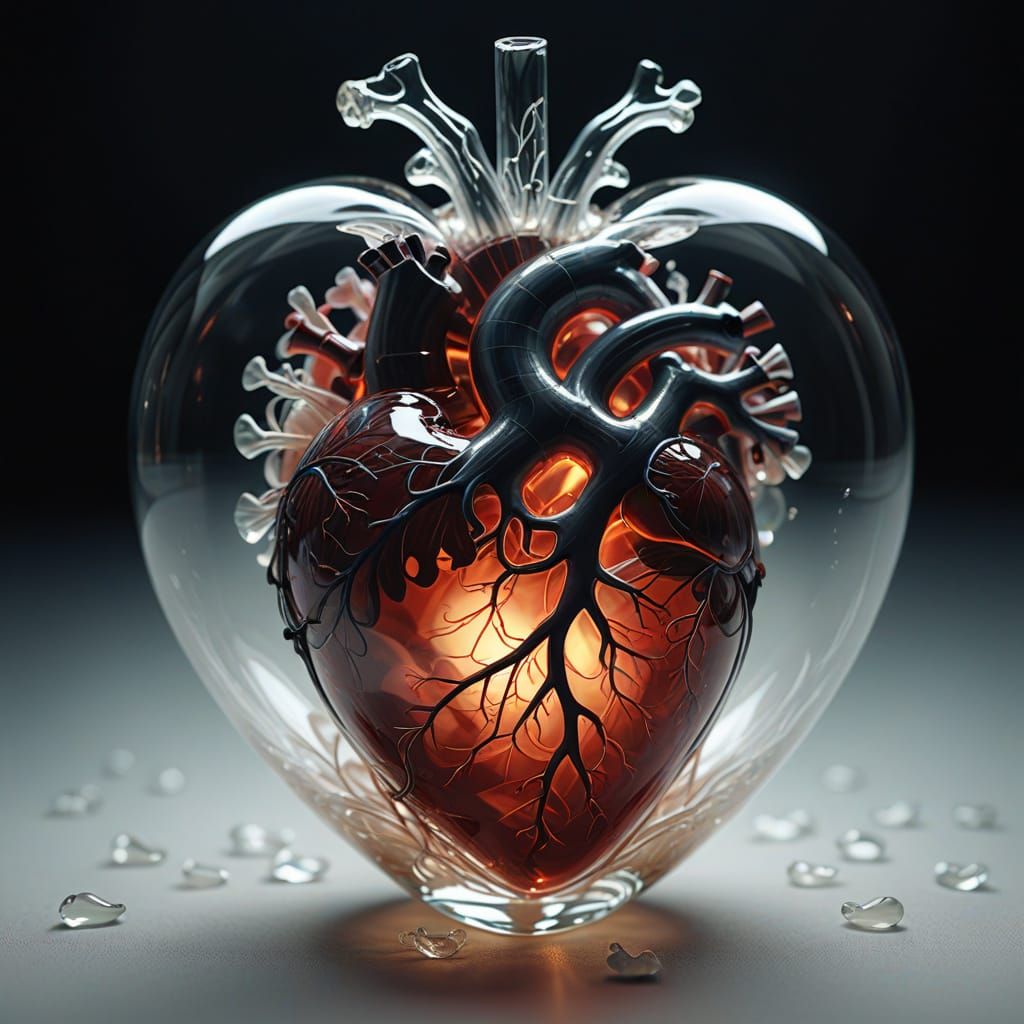 Human Heart in Translucent Glass Heart Shape