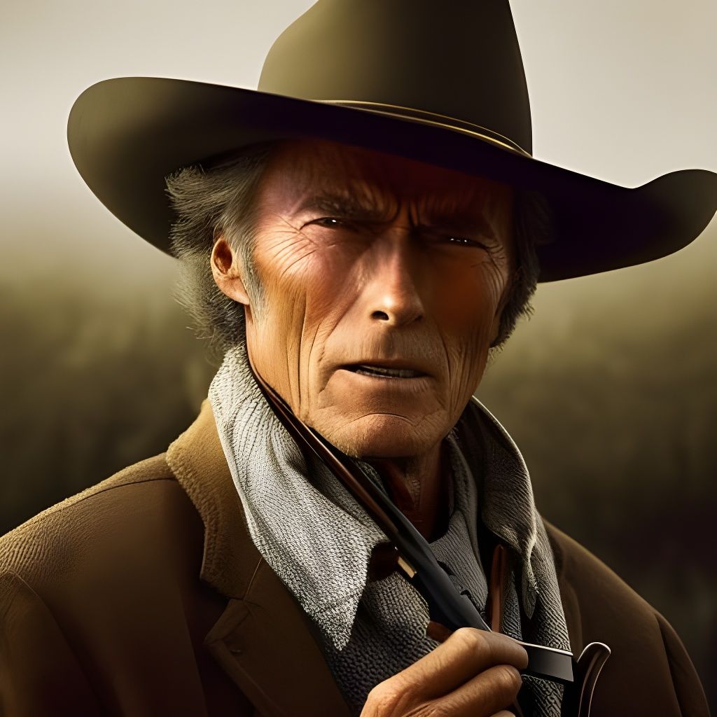 Clint Eastwood B&W Cowboy Portrait