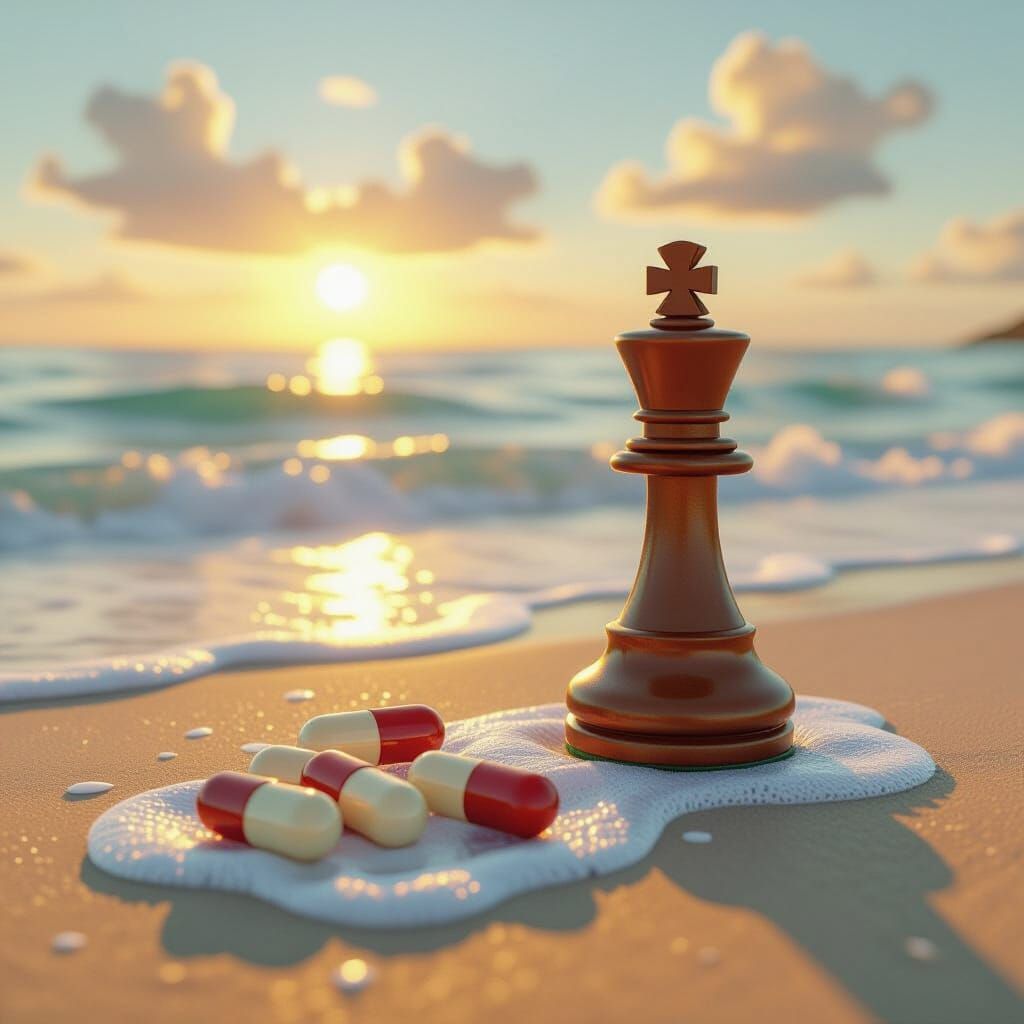 Medicine Package on Chess Piece by the Sea