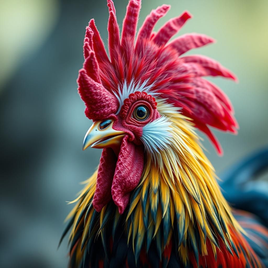 Colorful Chibi Rooster with Mohawk, Detailed Macro Shot