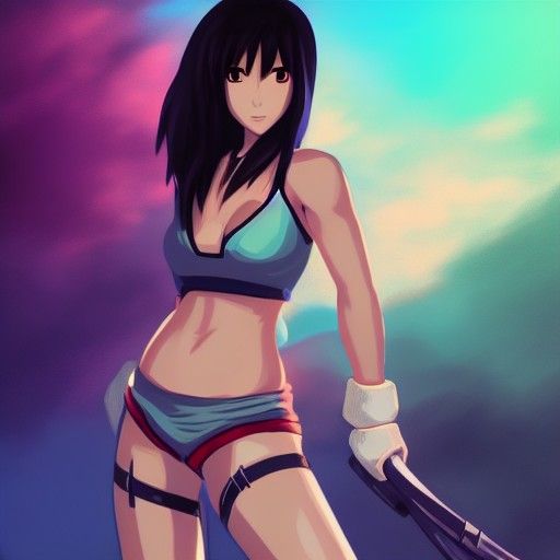 Tifa Lockheart Action Painting in Studio Ghibli Style