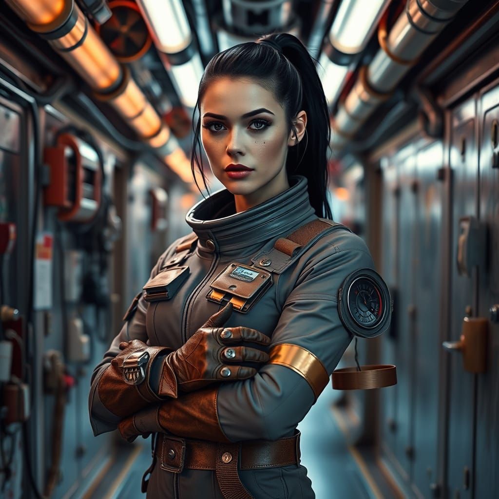 Glamorous Space Explorer in Retro-Futuristic Spacesuit