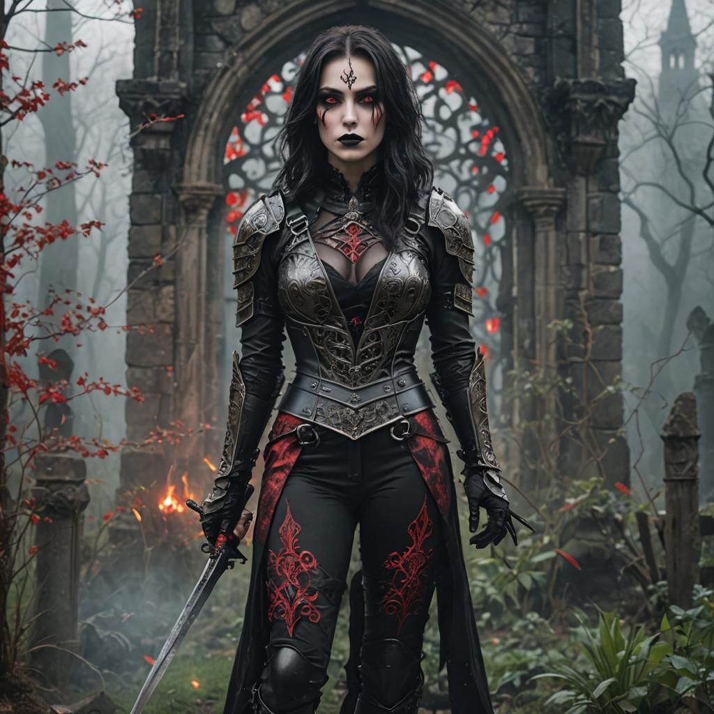 Gothic Villainess in Cursed Garden: Cinematic Film Still