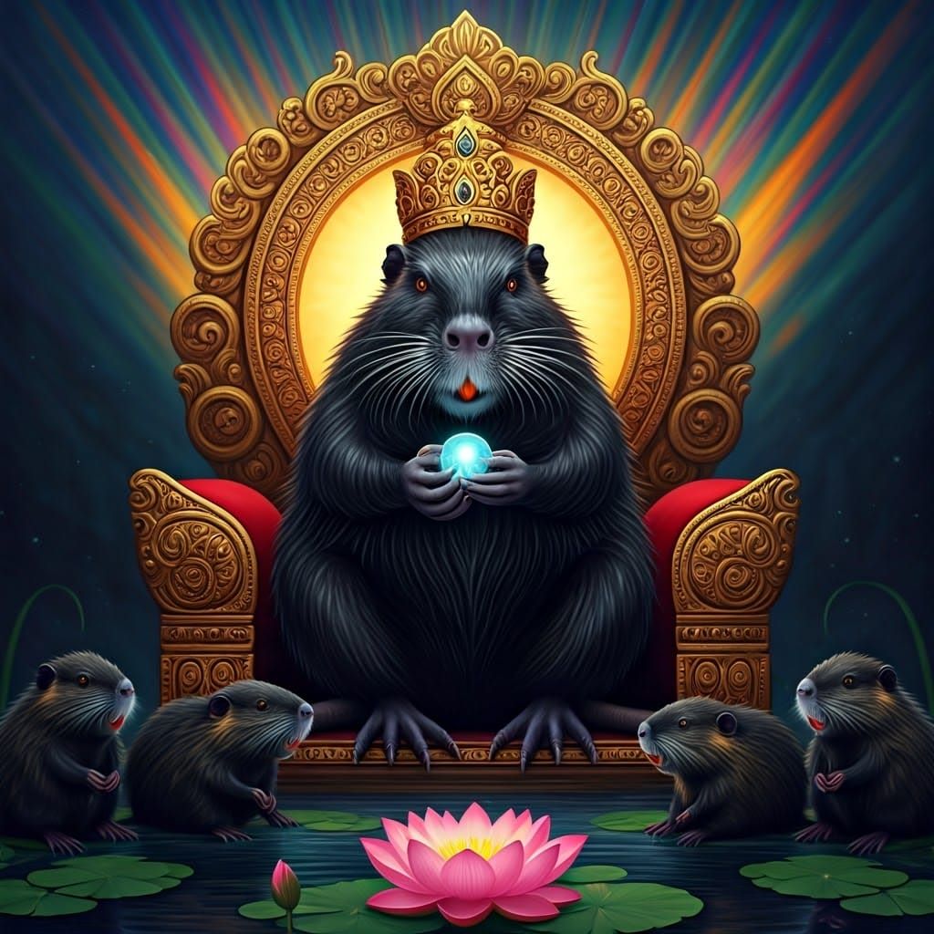 Nutria Deity on Ornate Throne with Orb