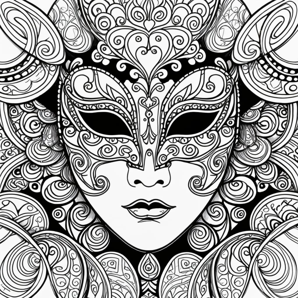 Coloring book page Venetian mask