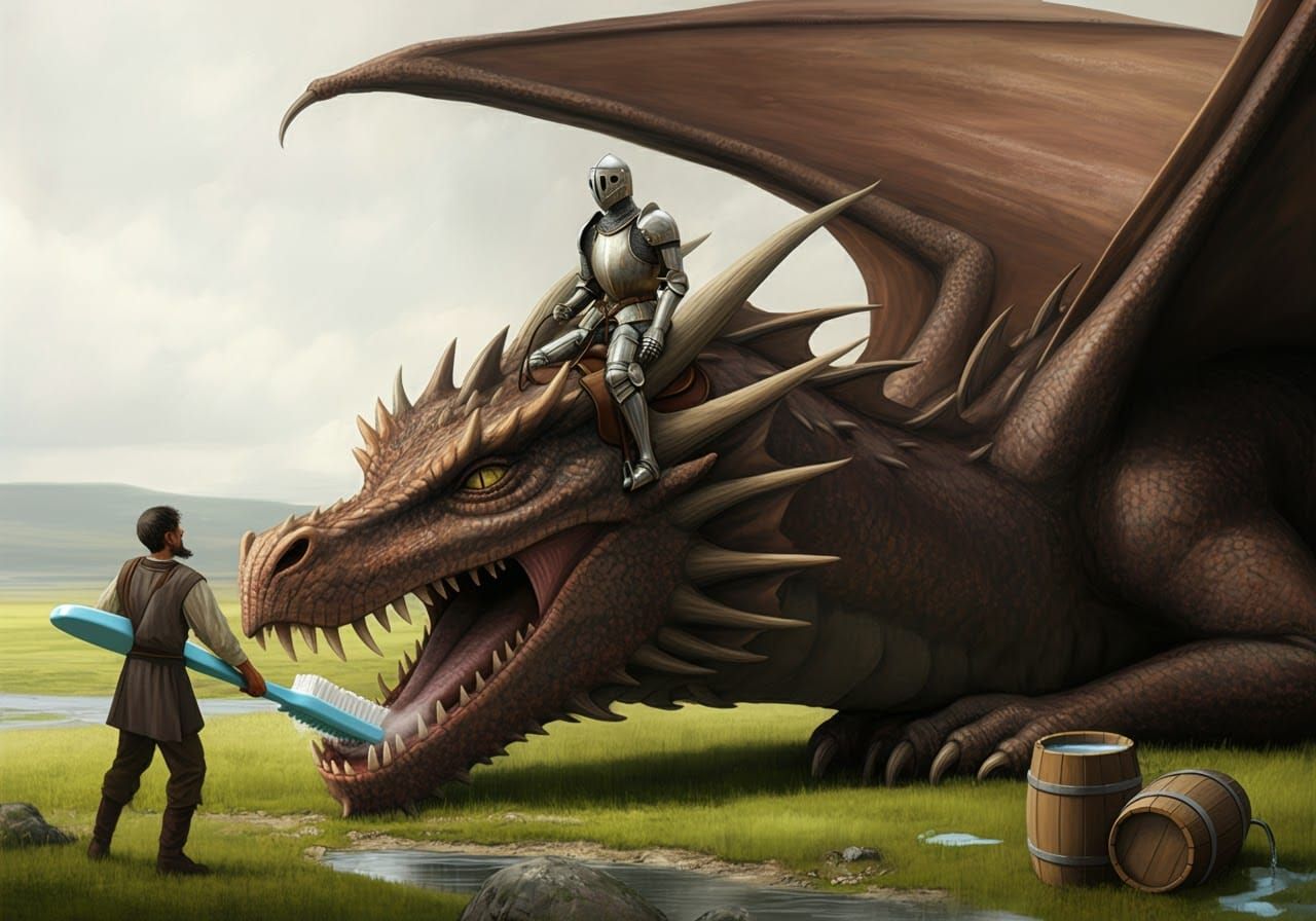 Fantasy Knight and Dragon Dental Hygiene