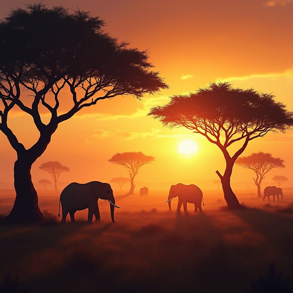 African Savanna at Dawn in Atmospheric Style
