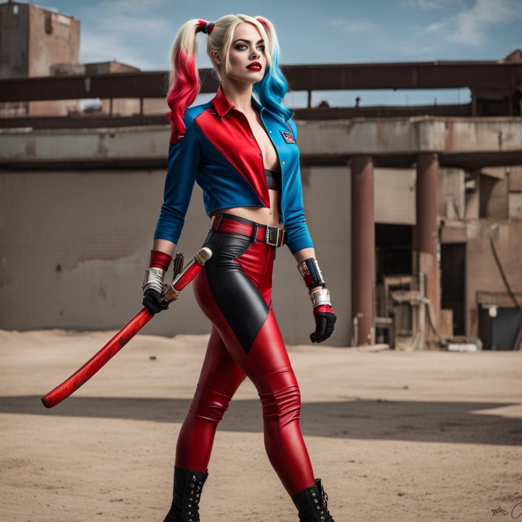 Hyperrealistic Full Body Image of Margot Robbie as Harley Qu...