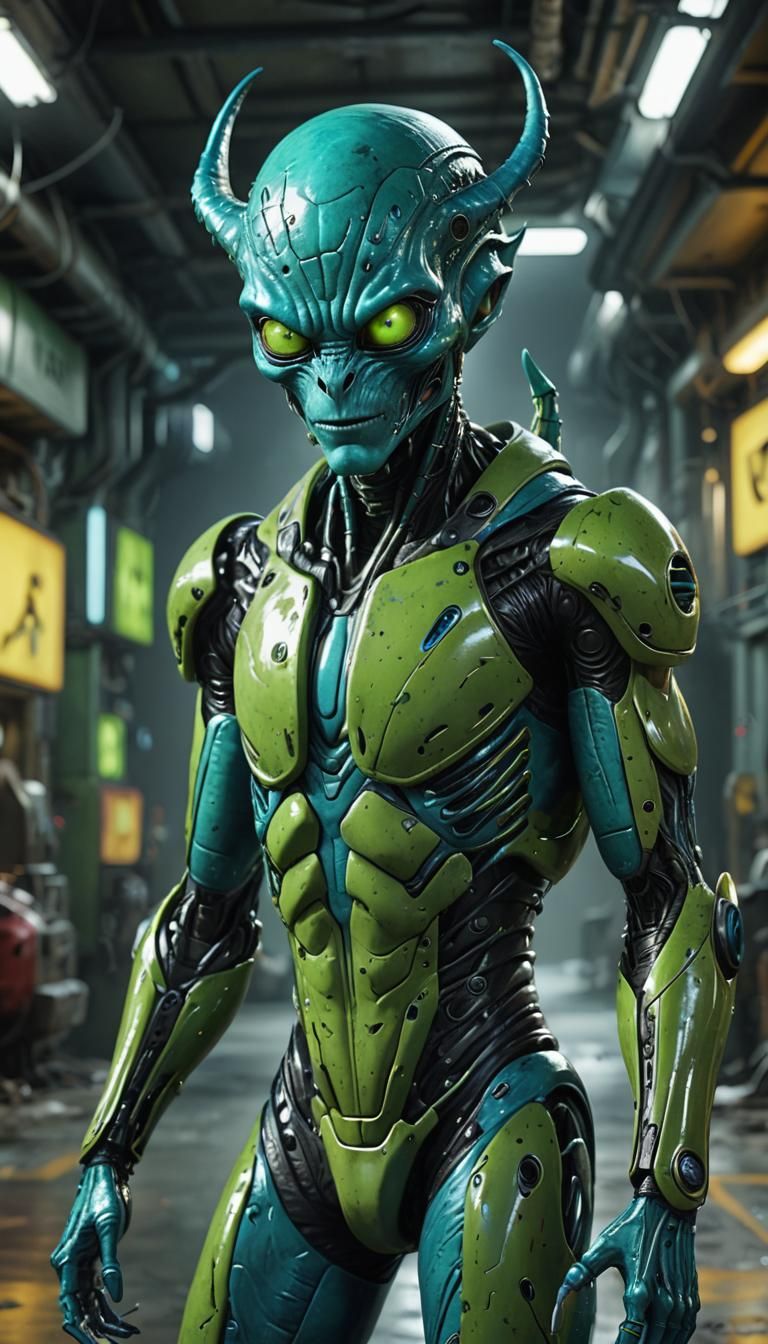 Blue Alien Character in Futuristic Style