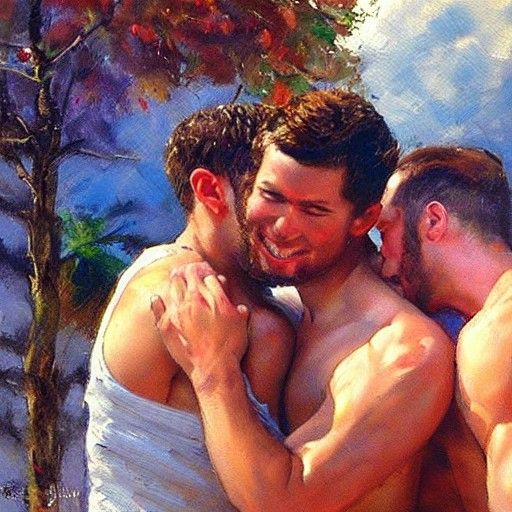 Romantic Gay Love in Oil Painting Style