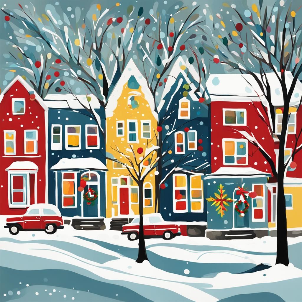 Christmas Scene in Mahone Bay: Abstract Art