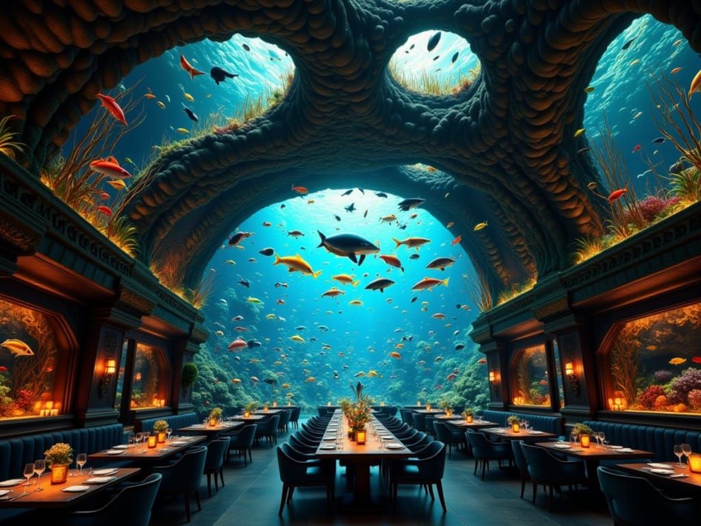 Magical Restaurant Under a Tropical Fish Aquarium