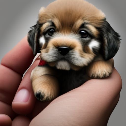 Ultra-Realistic Tiny Shepherd Puppy in Hand