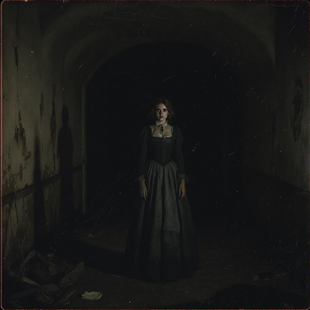Victorian Woman in Abandoned Asylum: Photorealistic Image