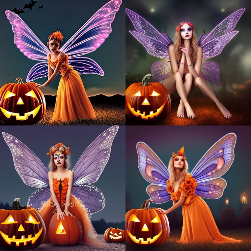 Halloween Fairy with Glowing Jack-o'-Lantern: Hyperrealistic...