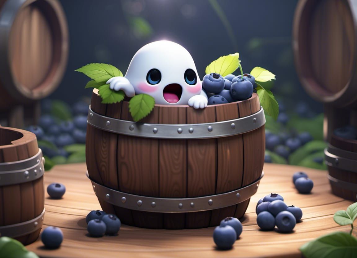 Chibi Ghost Hiding in Blueberry Barrel