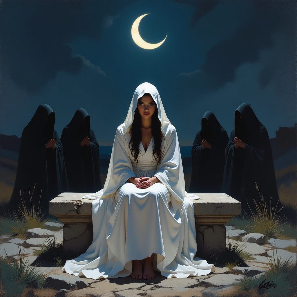 Actress as Acolyte in Moonlit Ritual, Romantic Oil