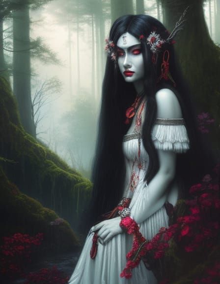 Eerie Portrait of Pontianak in Fantasy Horror Style