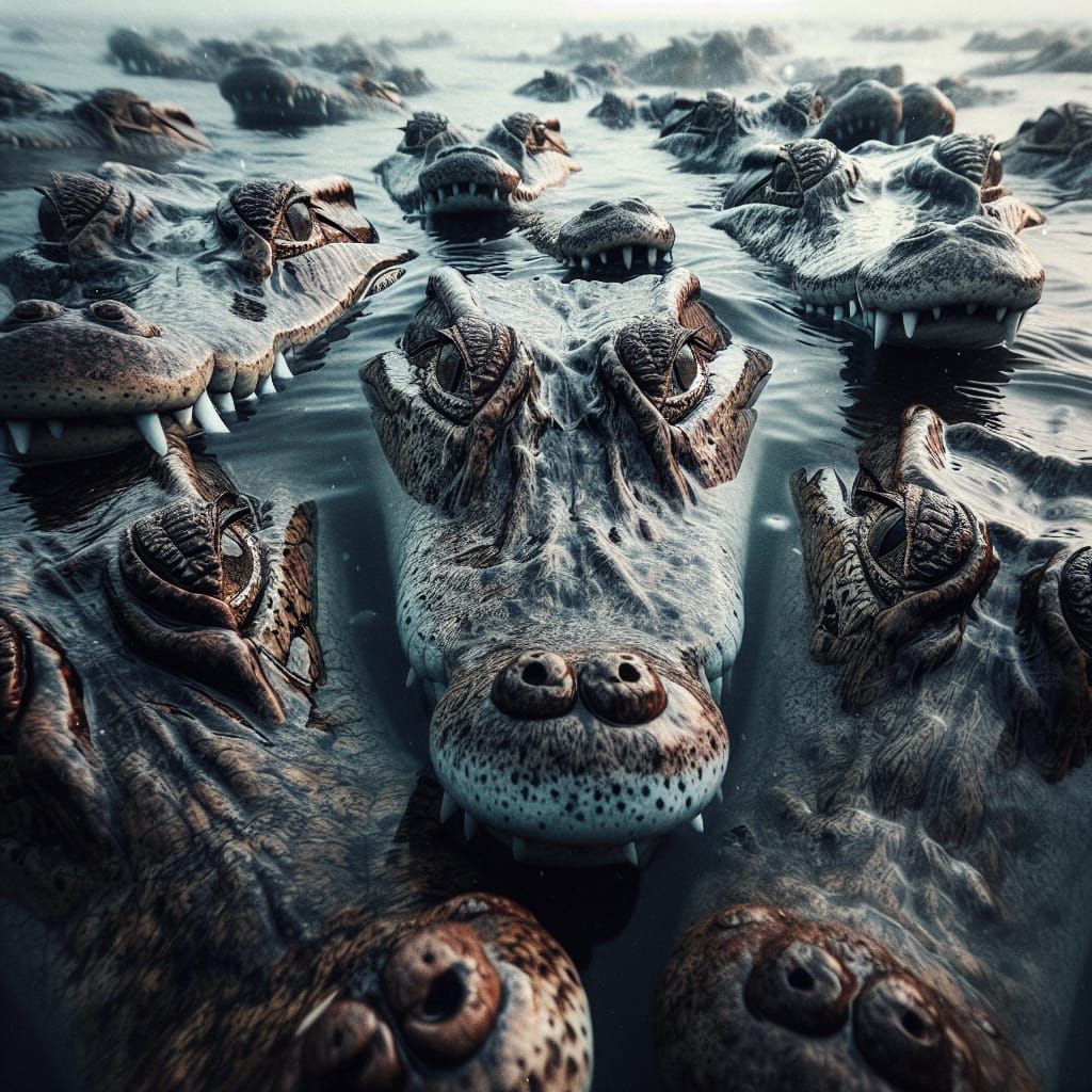 Crocodiles Submerged: A Wide-Angle Wildlife Shot