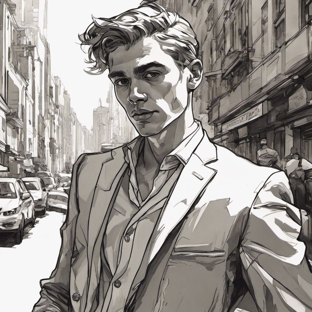 Man in Suit Strolling, Golden Age Illustration