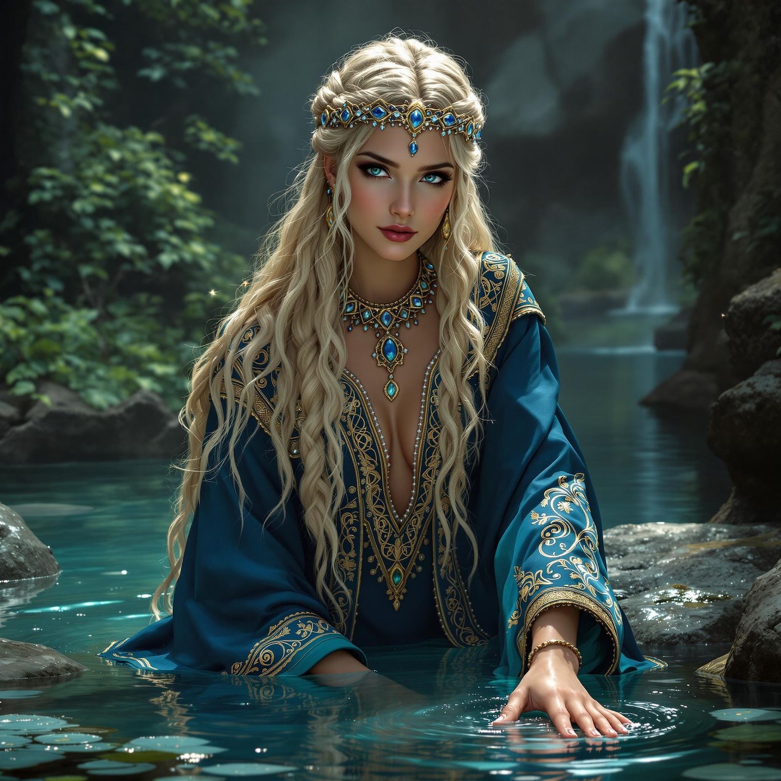 Celtic Goddess Divona in Hyperrealistic Art Nouveau Style