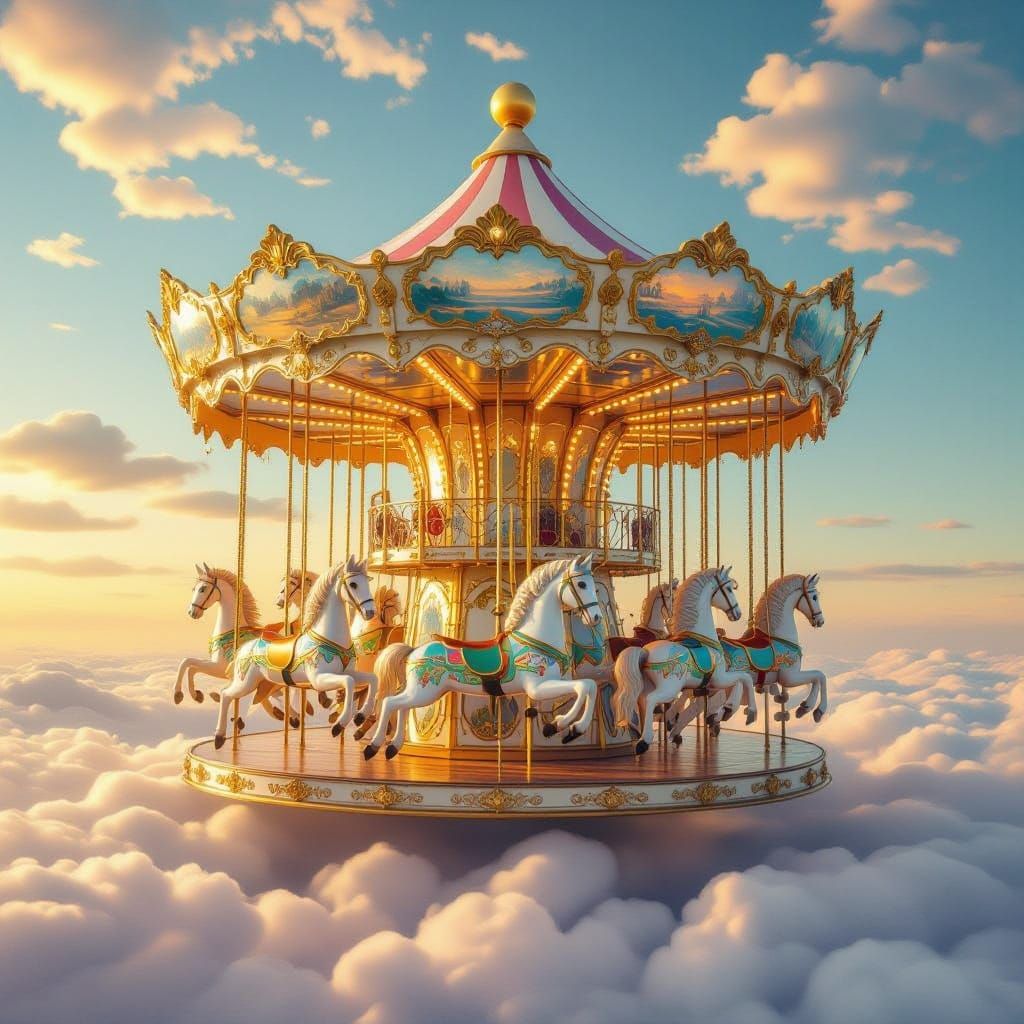 Whimsical Carousel in Ethereal Cloudscape