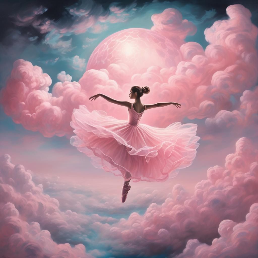 Ballerina Dancing on Clouds in Acrylic Art
