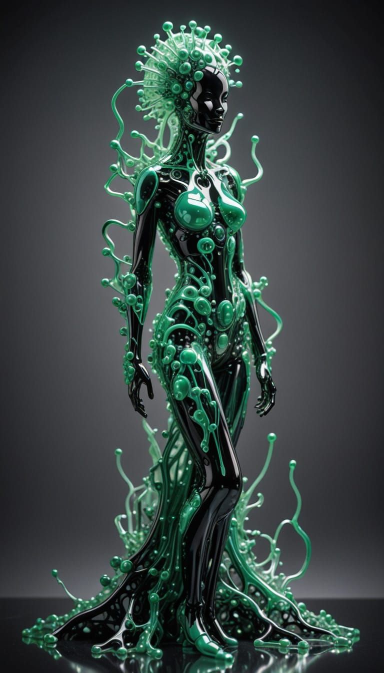 Molten Jade Ferrofluid Dancing Mannequin with Circuit Reflec...