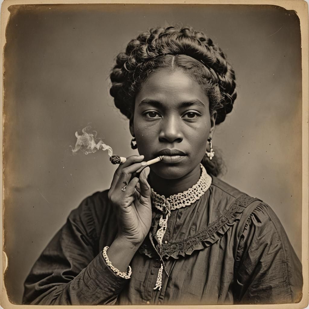 Contemplative Portrait of Woman Smoking Pipe