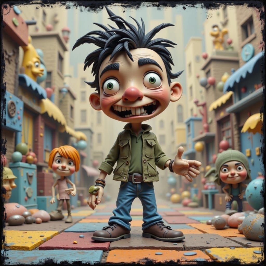 Claymation Funko Pop Character in Tiling Style