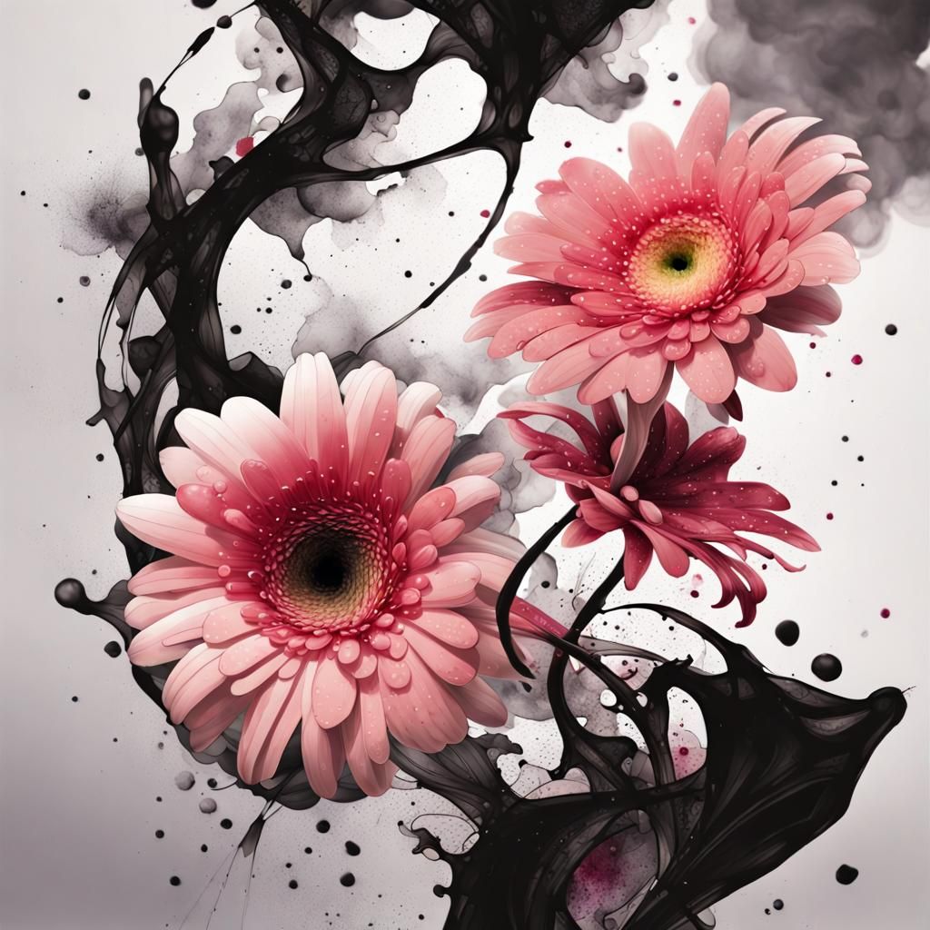 Mysterious Rose Lily Gerbera Hybrid in Ink