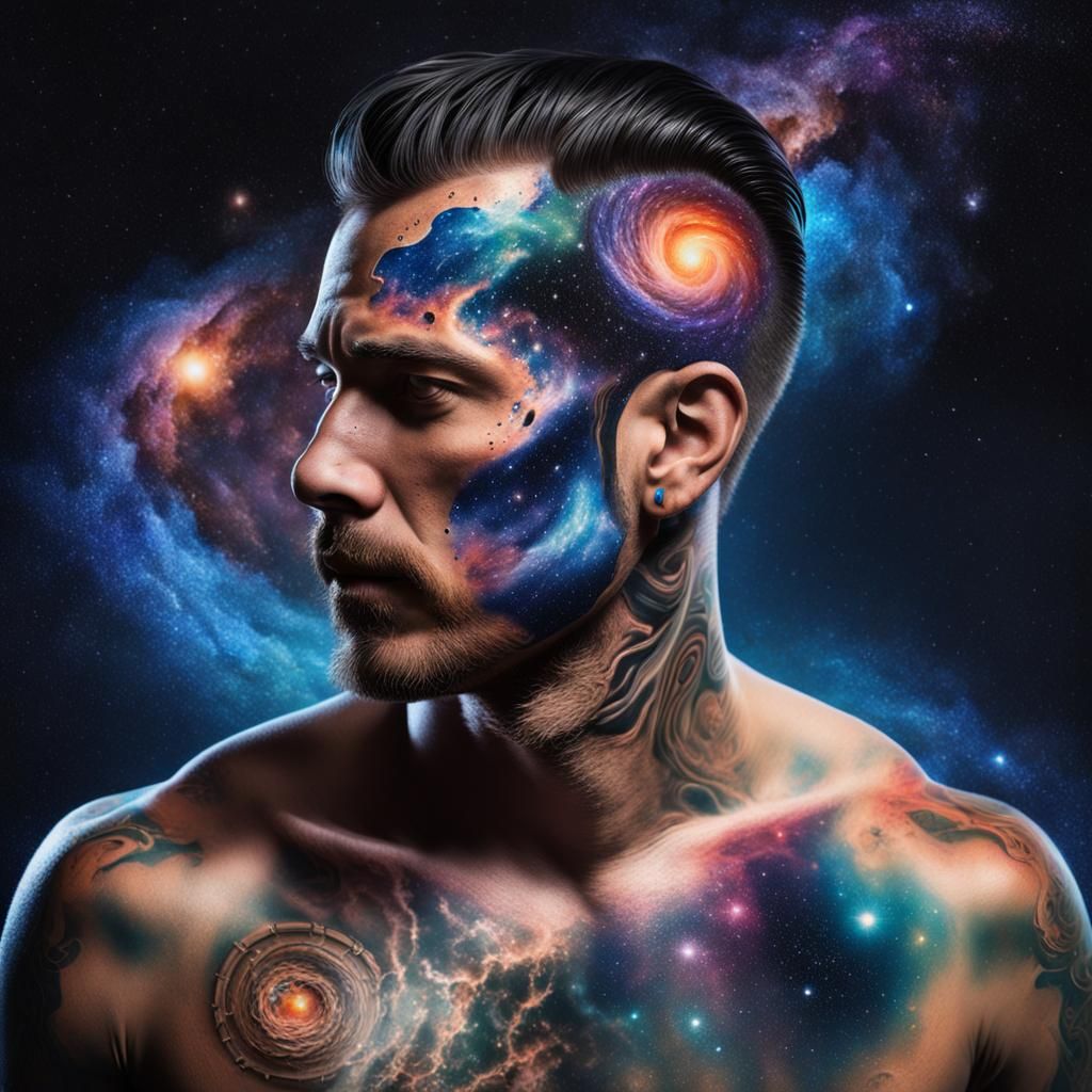Hyperrealistic Tattoo of Galaxy and Supernova
