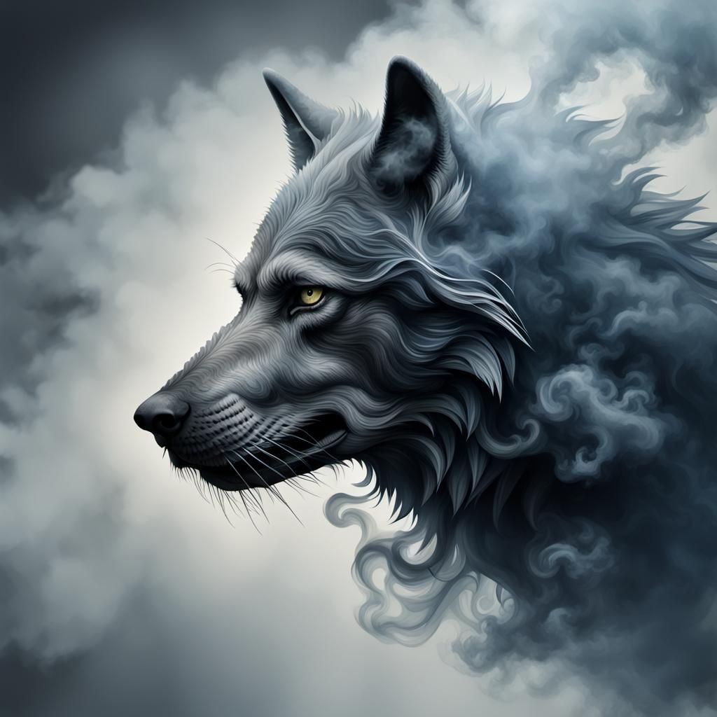 Smog and Smoke Wire Wolf Silhouette Portrait