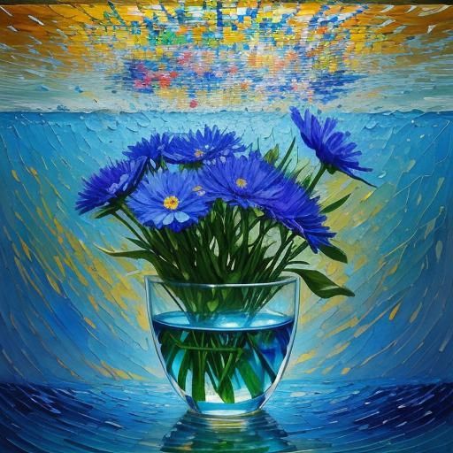 Abstract Glass Bricks and Flowers in Neo-Expressionist Style