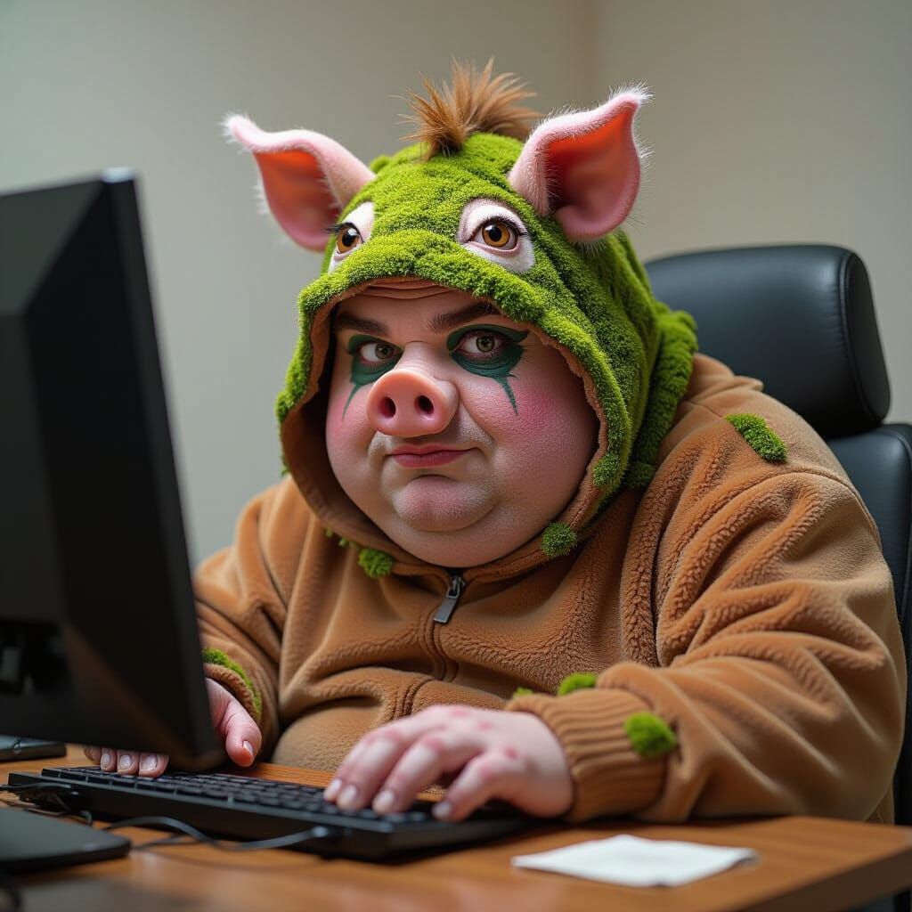 Pig-Headed Troll in Futuristic Digital Art Style