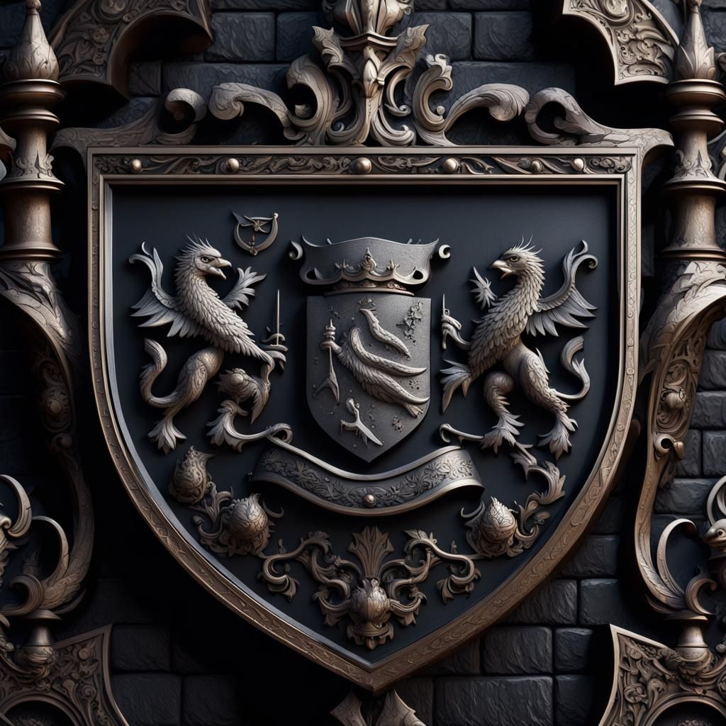 Intricately Carved Coat of Arms on Castle Wall