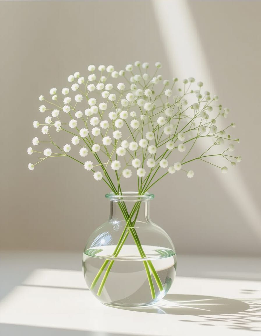 Minimalist Baby's Breath in Glass Vase
