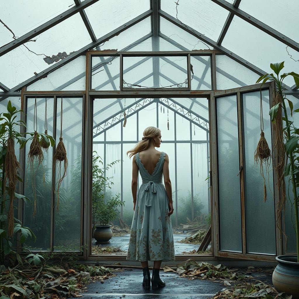 Surreal Fantasy Scene in Decay, with a Handsome Hero and Wom...