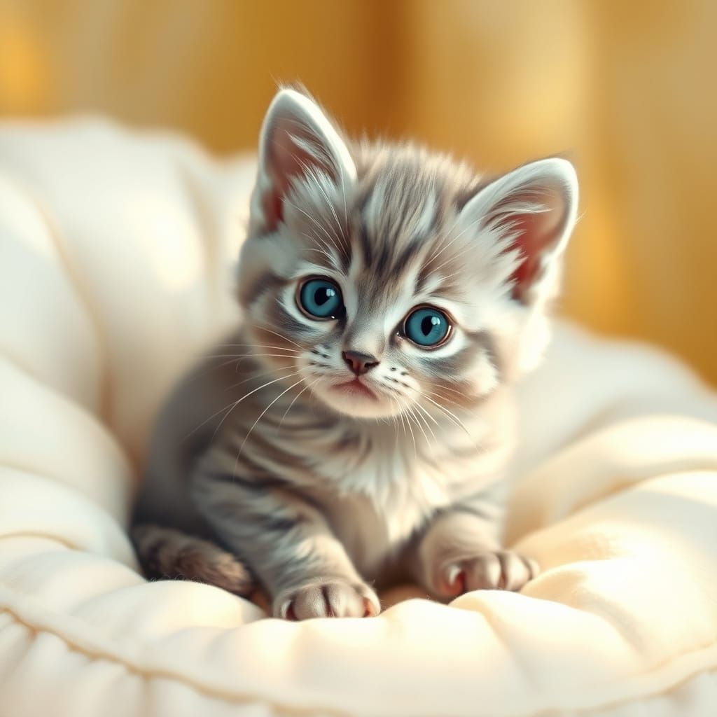 Whimsical Grey Kitten in Golden Lighting