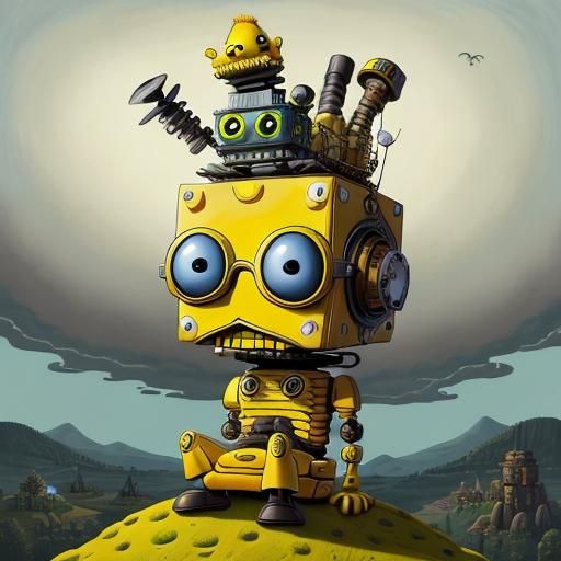 Robot on a Hill: Pop Surrealist Steampunk Vision