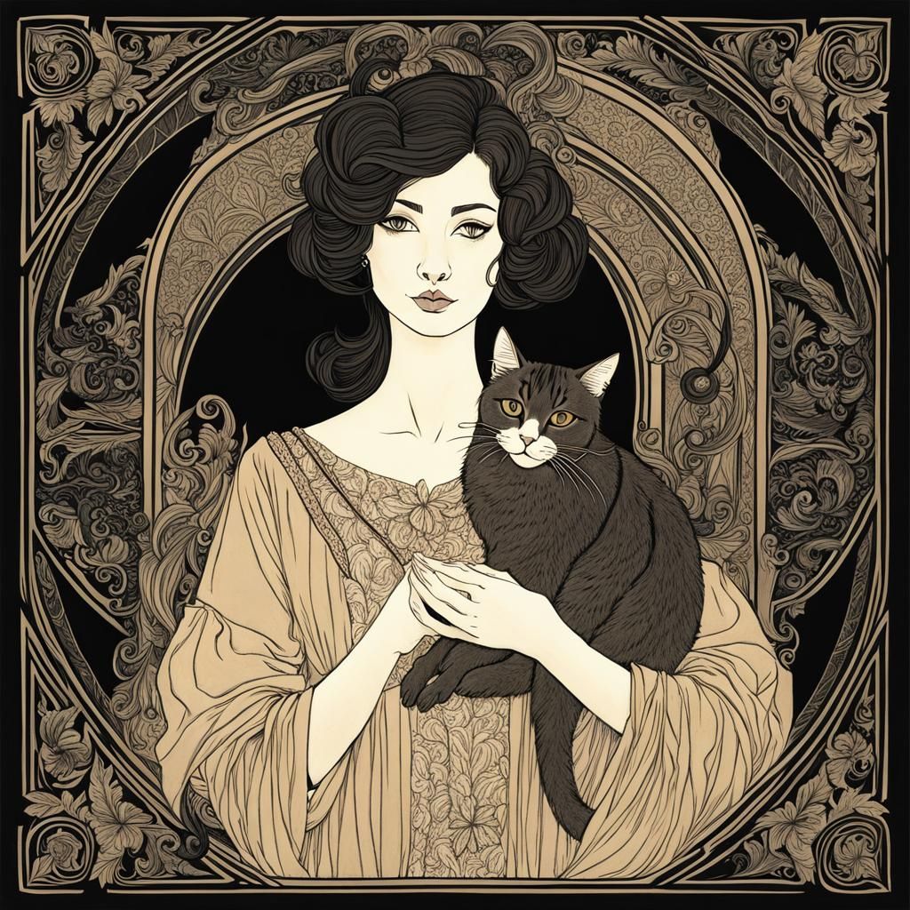 Woman with Cat Portrait in Larson Style