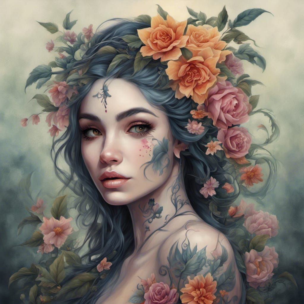Woman with Flowers: Soft Airbrushed Avatar Image